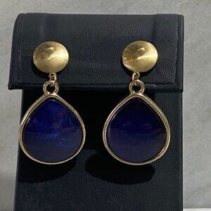 Gold-Tone Teardrop Pierced Earrings-Purple Enamel Accent